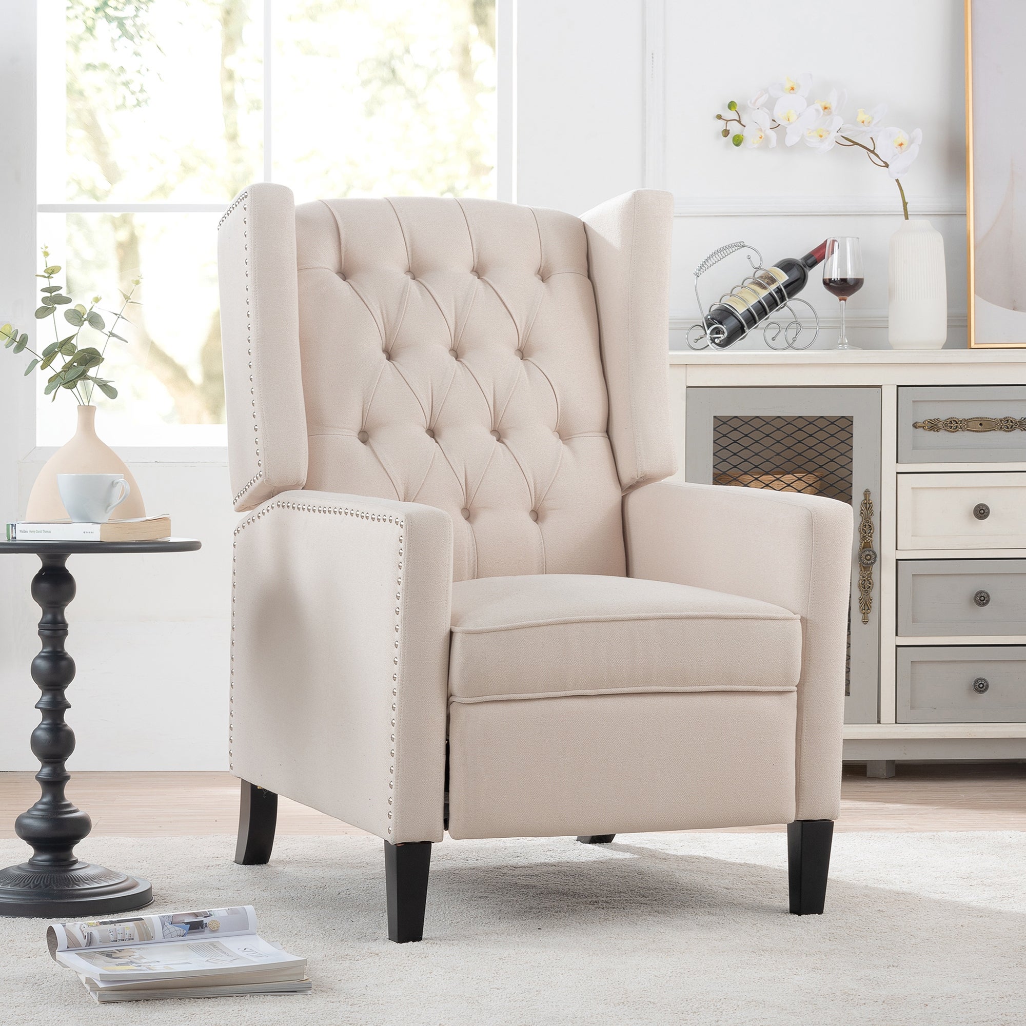 Manual Wing Upholstered Accent Chair Armchair with Tufted Back - 27