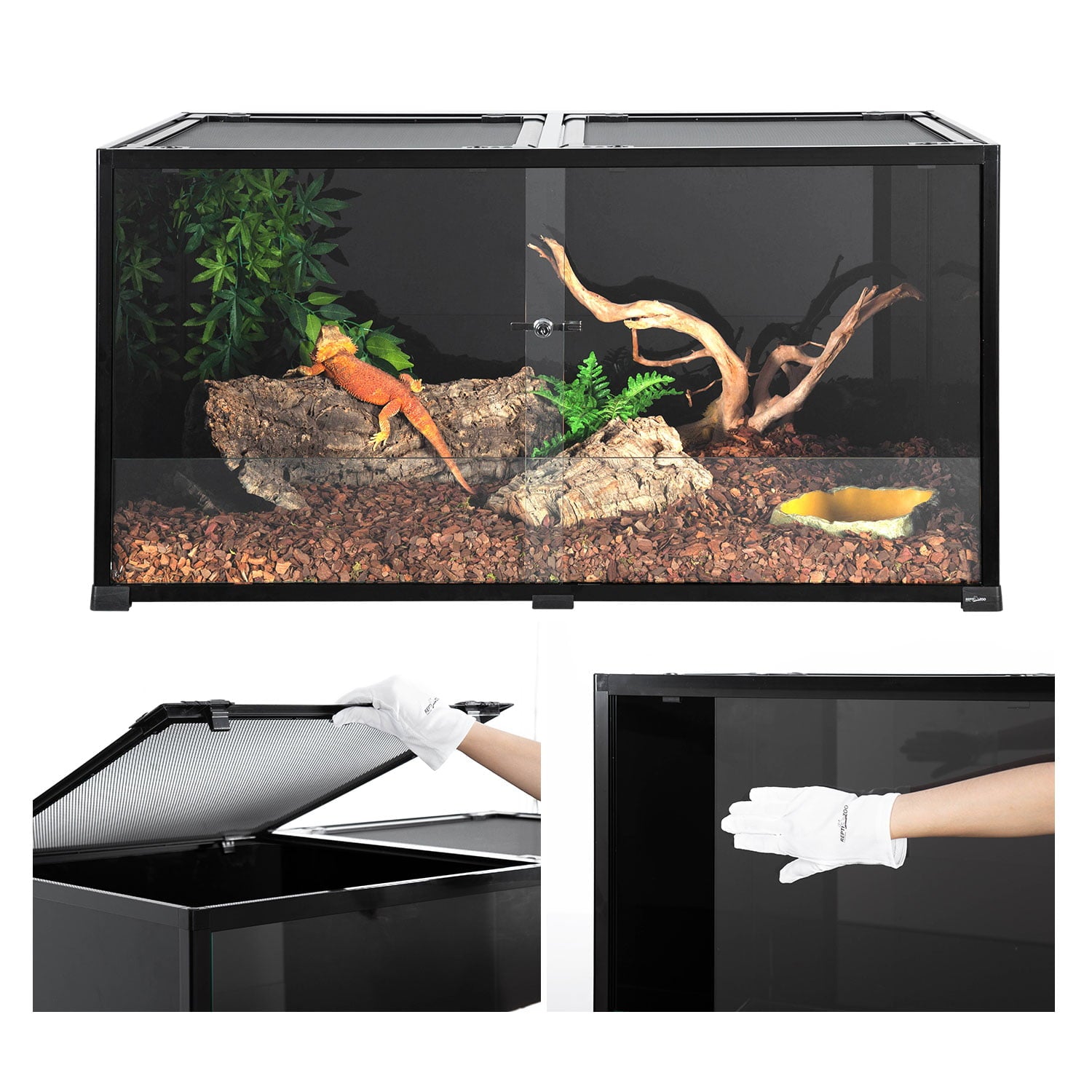 REPTI ZOO 120-Gallon Black Glass Reptile Terrarium