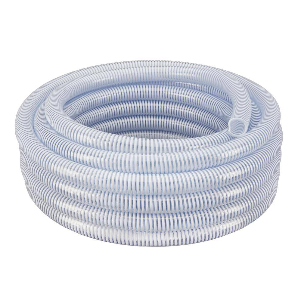 HYDROMAXX 1-12 in. Dia x 50 ft. Clear Flexible PVC Suction and Discharge Hose with White Reinforced Helix 6213112050