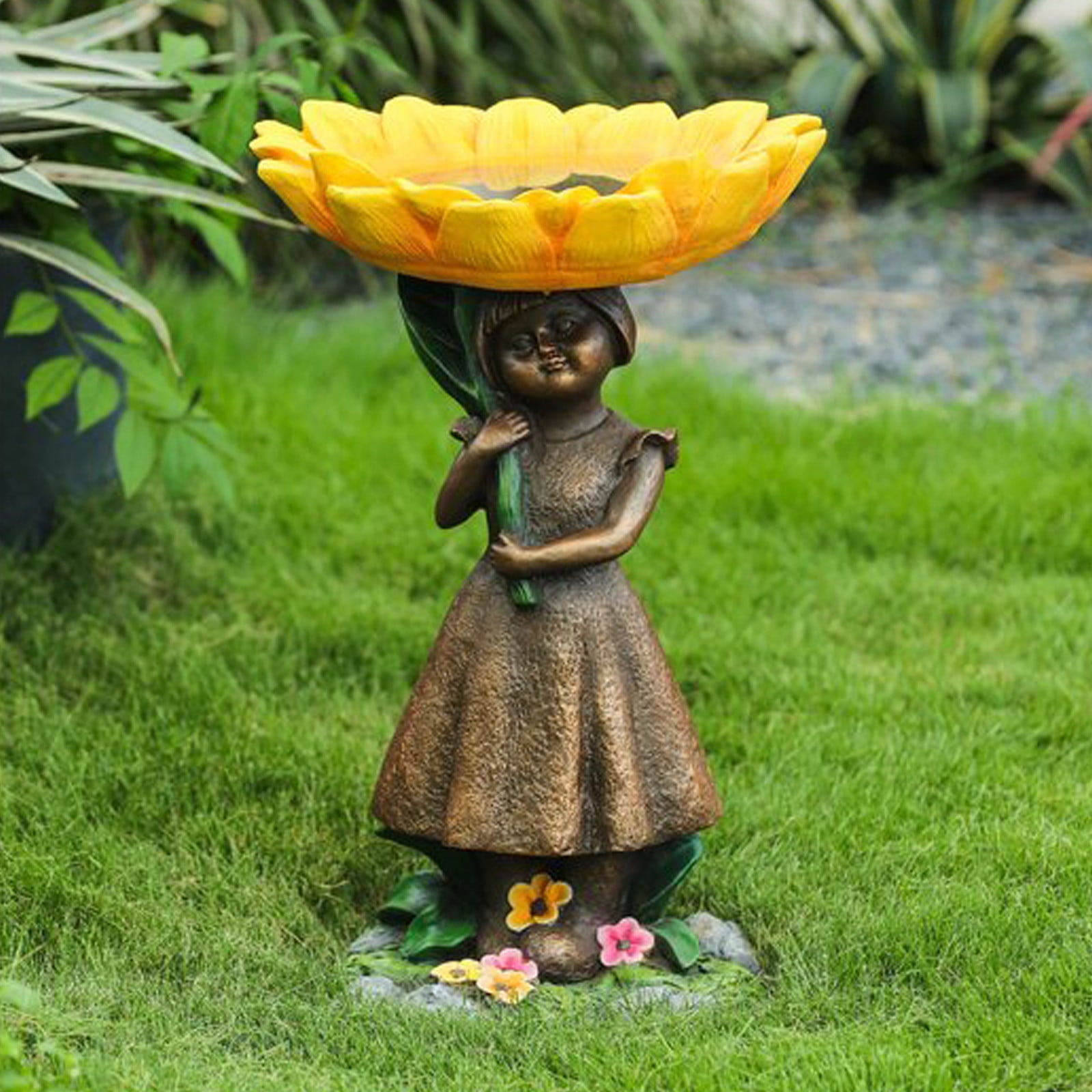 BadyminCSL Beautiful Sunflower Bird Bath Brown Pedestal Handmade for Outdoor