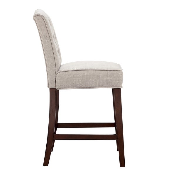 Marian Wood Counter Stool Fabric Cushioned Seat Dining Chair in Tan