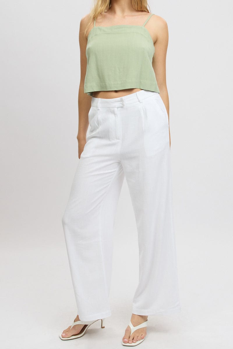 White Wide Leg Pants Mid Rise