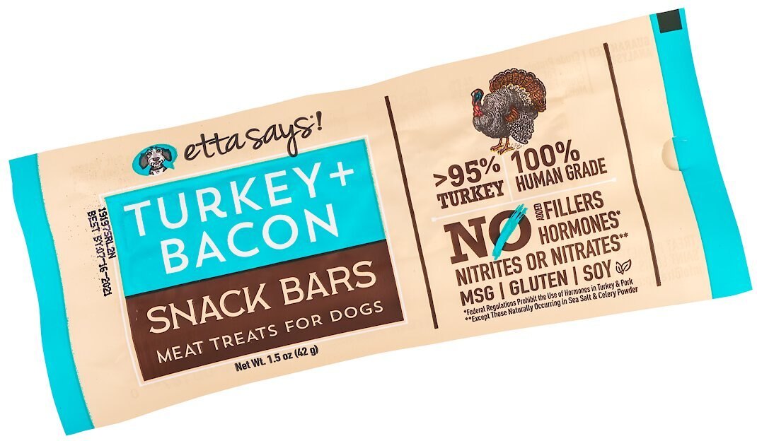 Etta Says! Turkey + Bacon Snack Bars Dog Treats， 12 count