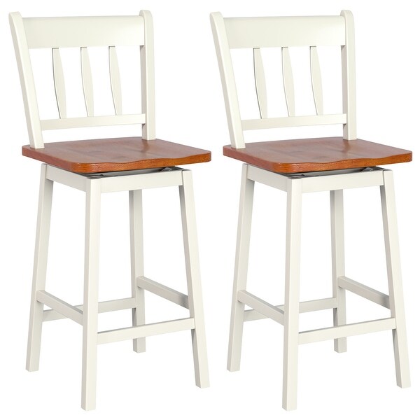 Set of 2 Bar Stools Wood Counter Height Bar Chairs Swivel Barstools