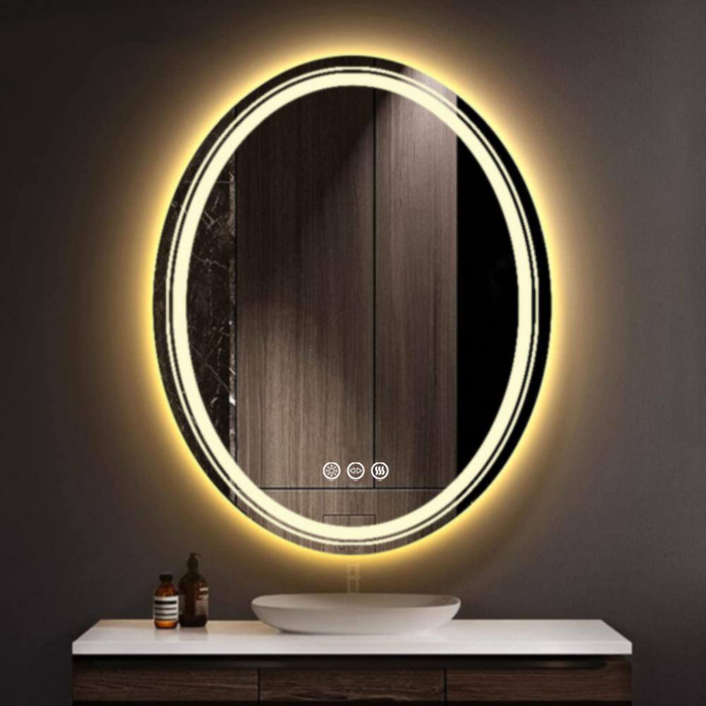 Wisfor 24 in. W x 32 in. H Large Oval Frameless Anti-Fog Wall Dimmable Backlit Dual LED Bathroom Vanity Mirror Makeup Shaving XMR-T28-728-U