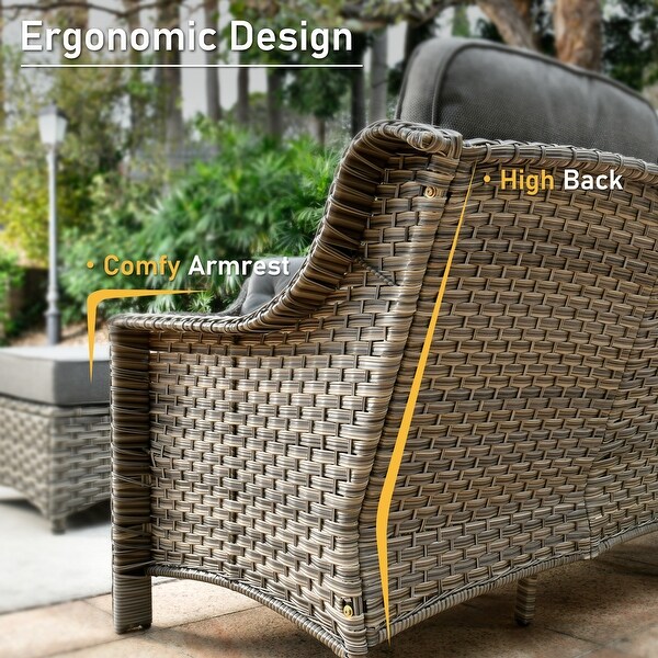 HOOOWOOO 5piece Patio Wicker Furniture Conversation Set with Swivel Chair and Coffee Table