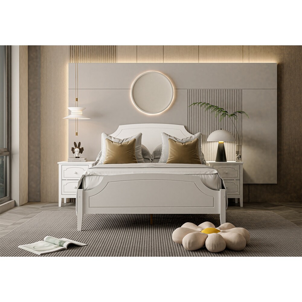 White Contemporary Roman Style Solid Wood Bed