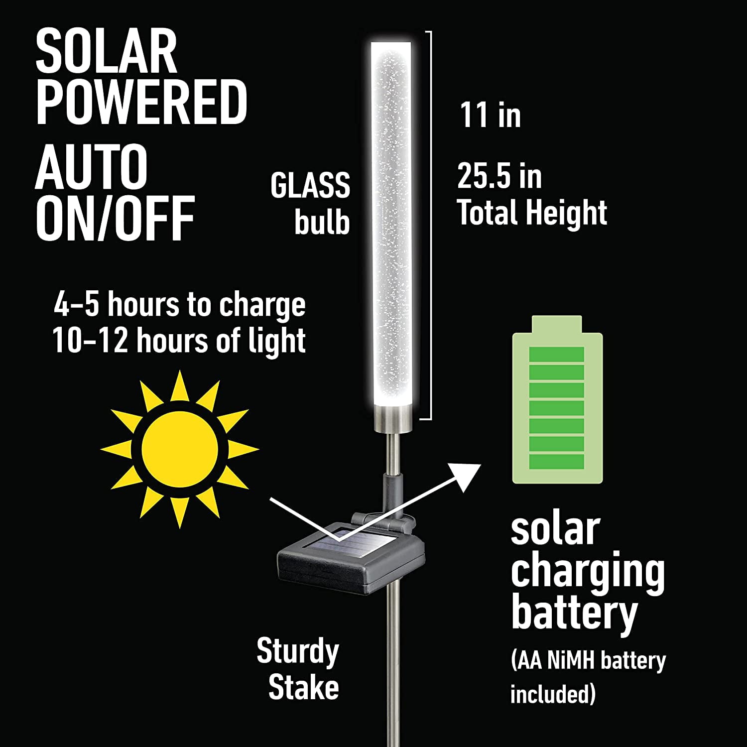 Bell+Howell Solar Outdoor Lights Solar Color Changing Lights  Glimmer Stick 2 Pack