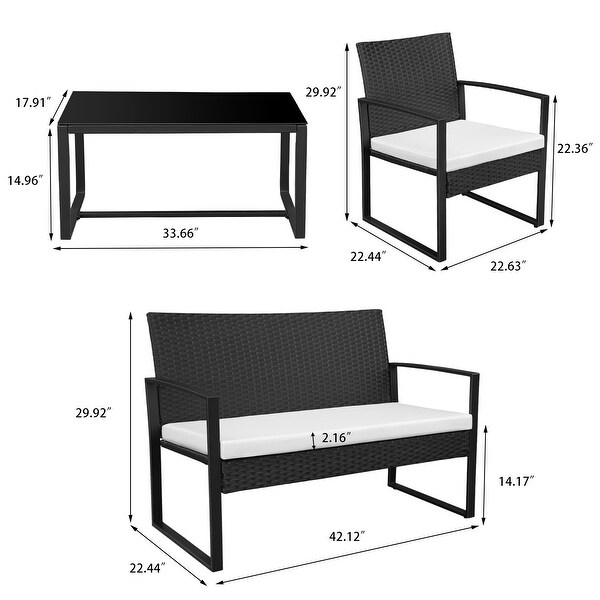 4 Pieces Patio Conversation Sets PE Rattan Chairs with Loveseat and Table - Overstock - 35765538