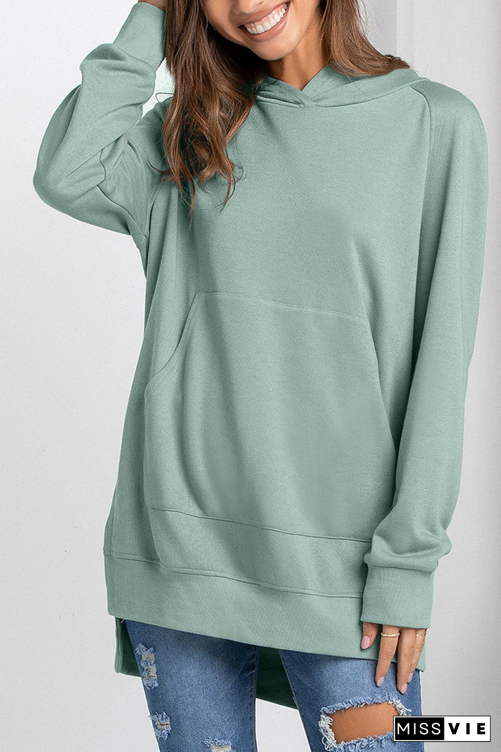 Solid Color Pullover Hoodie With Pockets