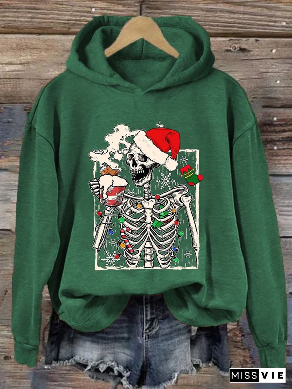 Women's Christmas Skull Print Hoodie