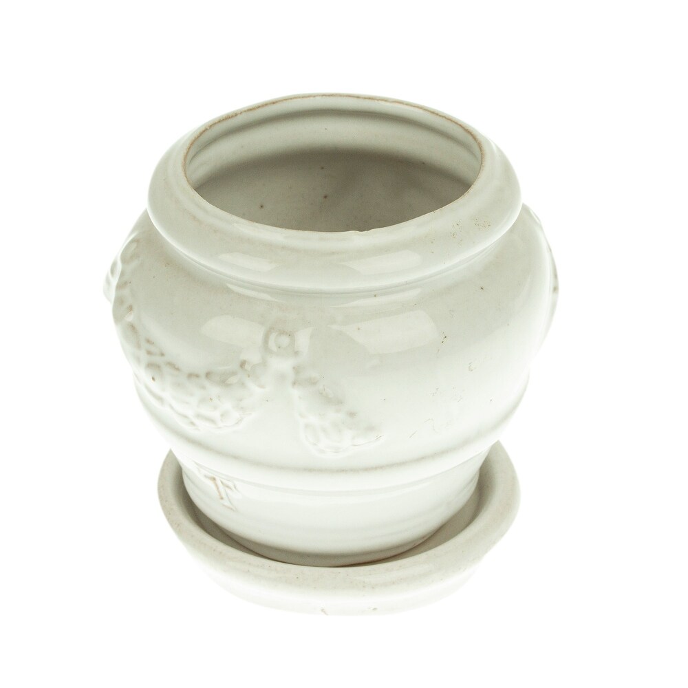 Novica Handmade Vintage White Ceramic Flower Pot