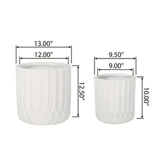 Noble House Gilmanton 12.5 in. and 10 in. Tall Antique White Lightweight Concrete Outdoor Planter Set (2-Packs) 107706