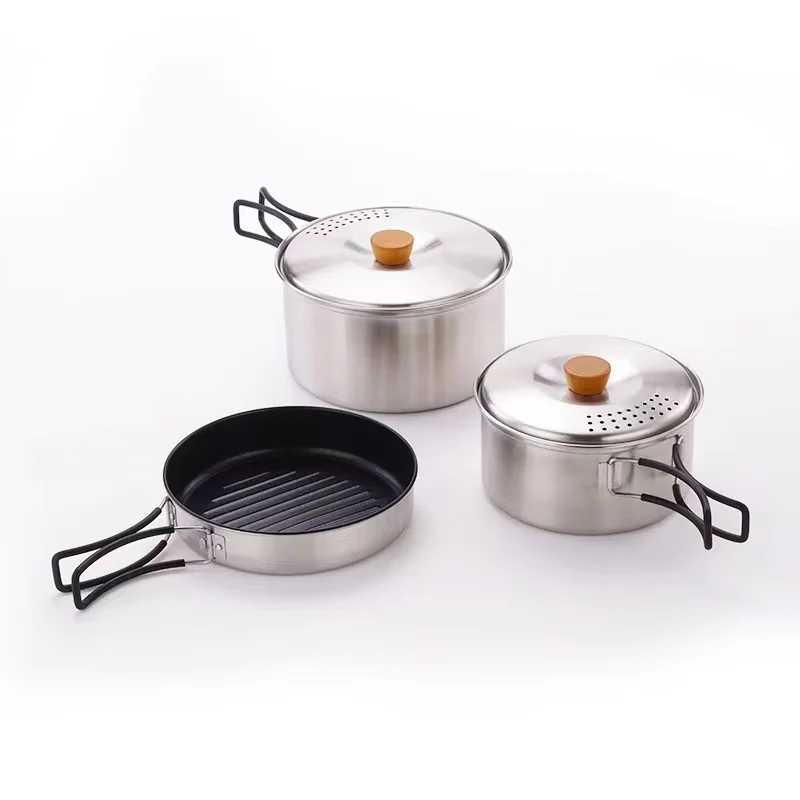 Hot Selling Camping Cookware stainless steel Folding Camping Cooking Set Camping Accessories