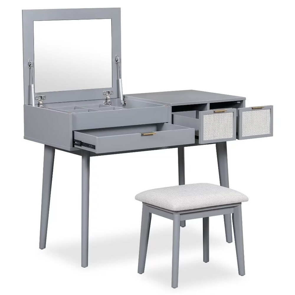 Makeup Vanity Set with Flip top Mirror and Stool  Wood Dressing Table