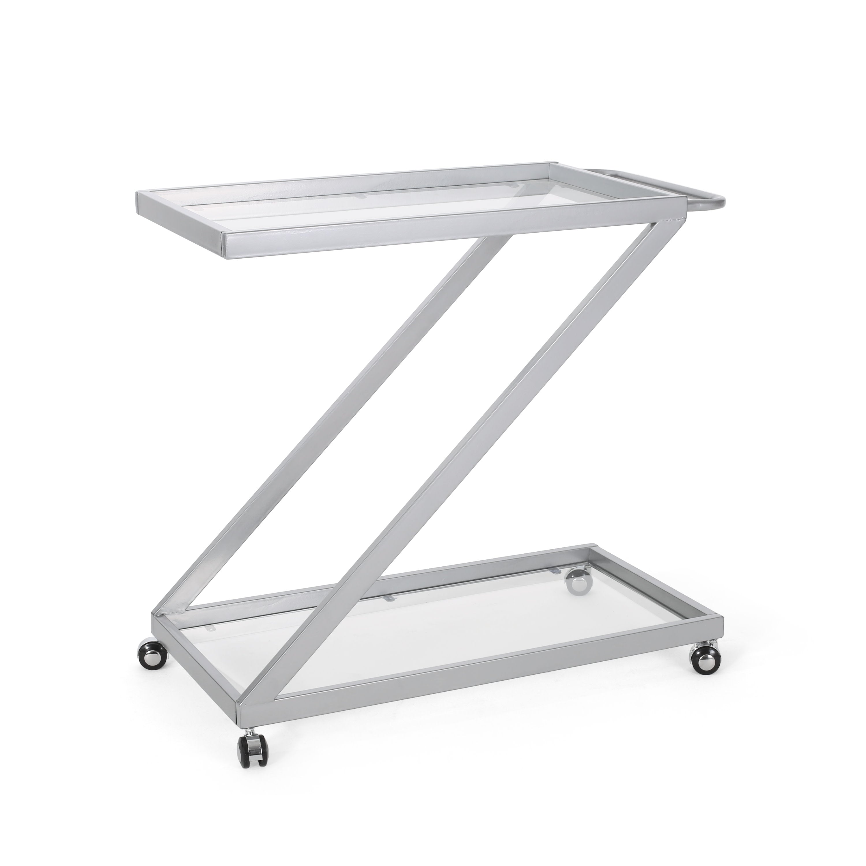 Cantrell Modern Iron and Glass 2 Tier Bar Cart, Silver