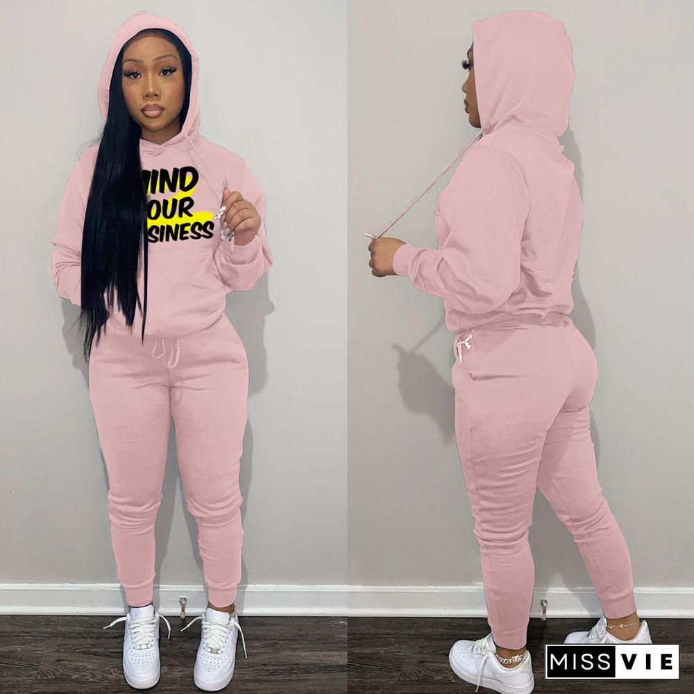 Letter Print Hooded Sweatshirts and Pants Sweatsuits