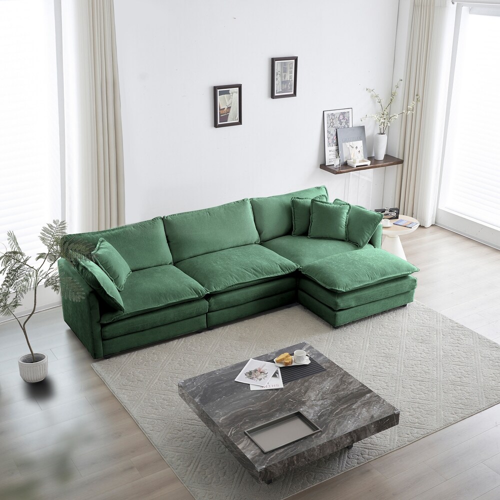 3 tier Cushion Sectional Sofa Chenille Free Combination Recliner Couch  Living Room Square Arm Corner Loveseat with 5 Pillows