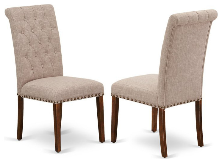 East West Furniture Bremond 42 quotFabric Dining Chair in Beige/Mahogany (Set of 2)   Transitional   Dining Chairs   by Homesquare  Houzz