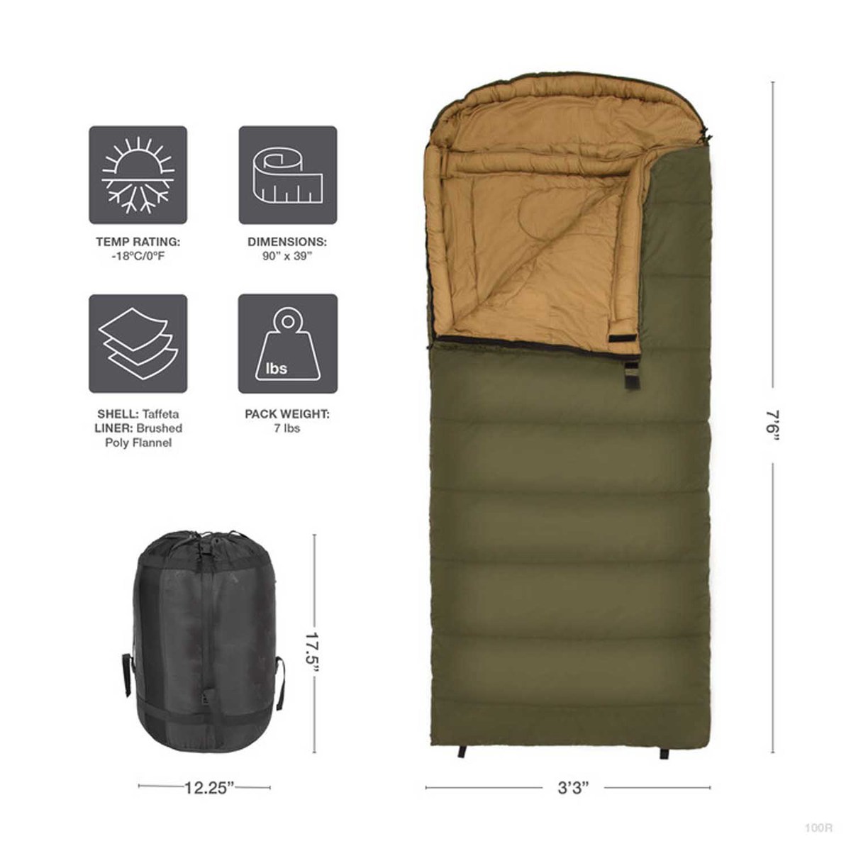 TETON Sports Celsius XXL 0 Degree Oversized Rectangular Sleeping Bag  Green