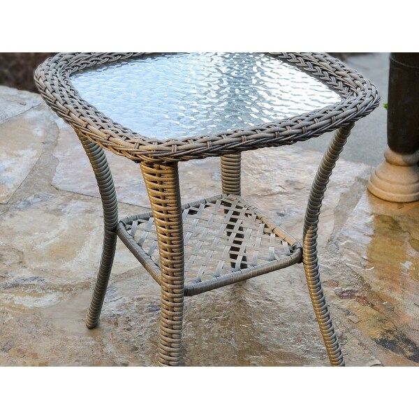 Rio Vista Outdoor Wicker Side Table with Tempered Glass Top