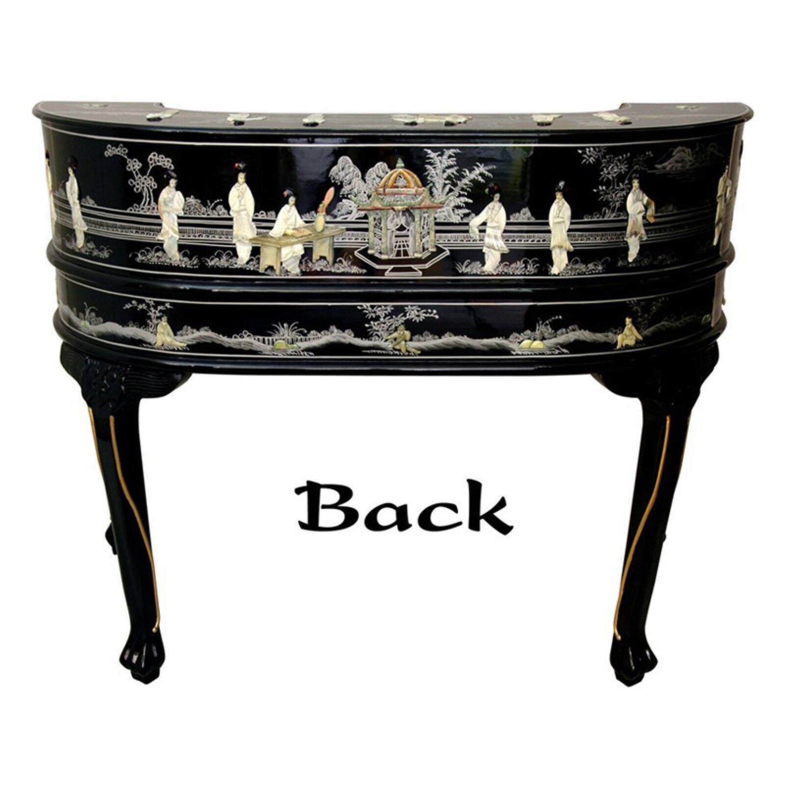 Oriental Furniture Black Lacquer Ladies Desk with Gold Chinoiserie