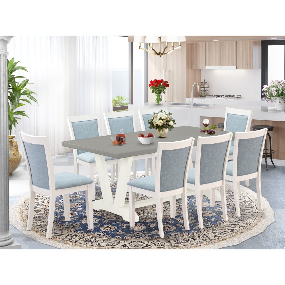 Dining Table Set Consists of a Dining Table and Baby Blue Dining Chairs   Wire Brushed linen white Finish(Pieces Options)