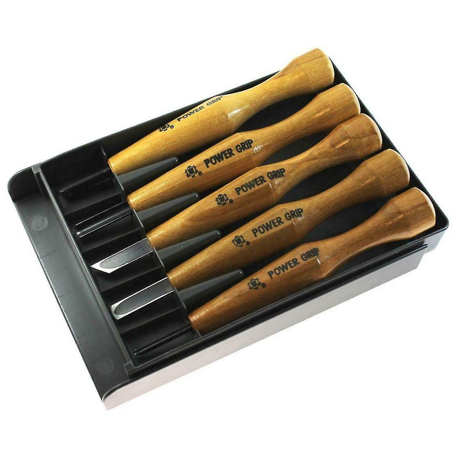 Mikisyo Power Grip Woodcarving 5-Piece Set Gouges and Chisels Wood Carving Tool Kit， with Red Beech Wood Handles， for Woodworking