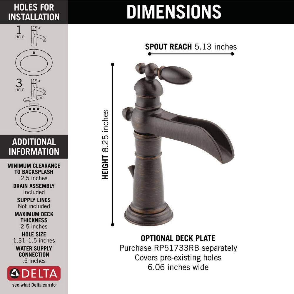 Delta Victorian Single Hole Single-Handle Open Channel Spout Bathroom Faucet with Metal Drain Assembly in Venetian Bronze 554LF-RB