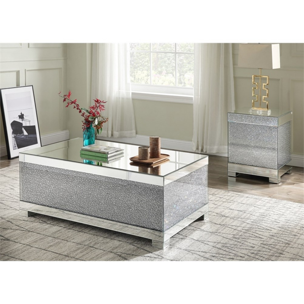 ACME Mallika Rectangular Coffee Table in Mirrored and Faux Crystals   Contemporary   Coffee Tables   by Homesquare  Houzz