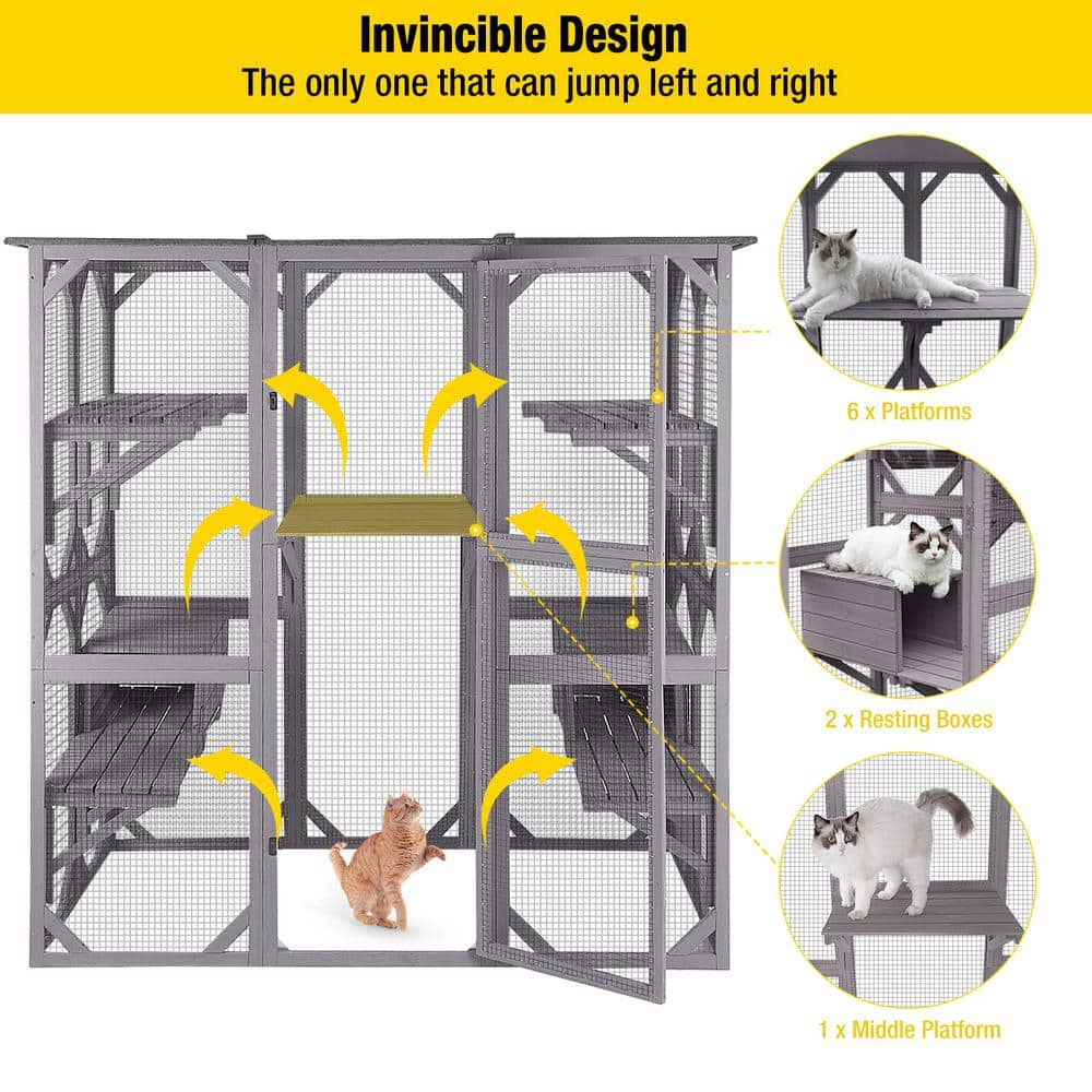 aivituvin Walk-in Extra Large Outdoor Cat Enclosure Connected To House AIR37