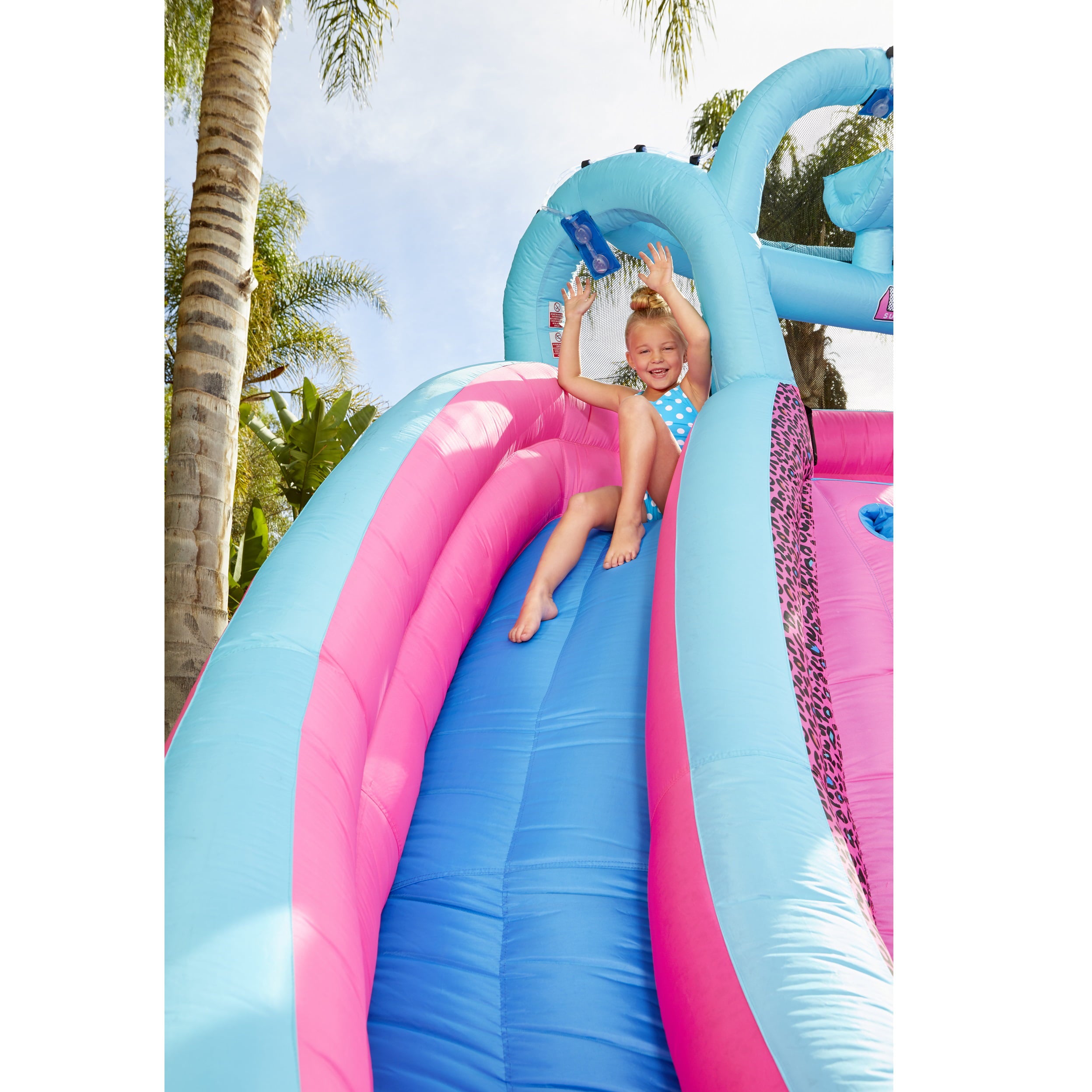 LOL Surprise River Race Inflatable Water Park With 2 Slides, Climbing Wall and Blower, Outdoor Summer Backyard Playground Toy, Fits up to 4 Kids- for Kids Families Boys Girls Ages 4 5 6+, Pink