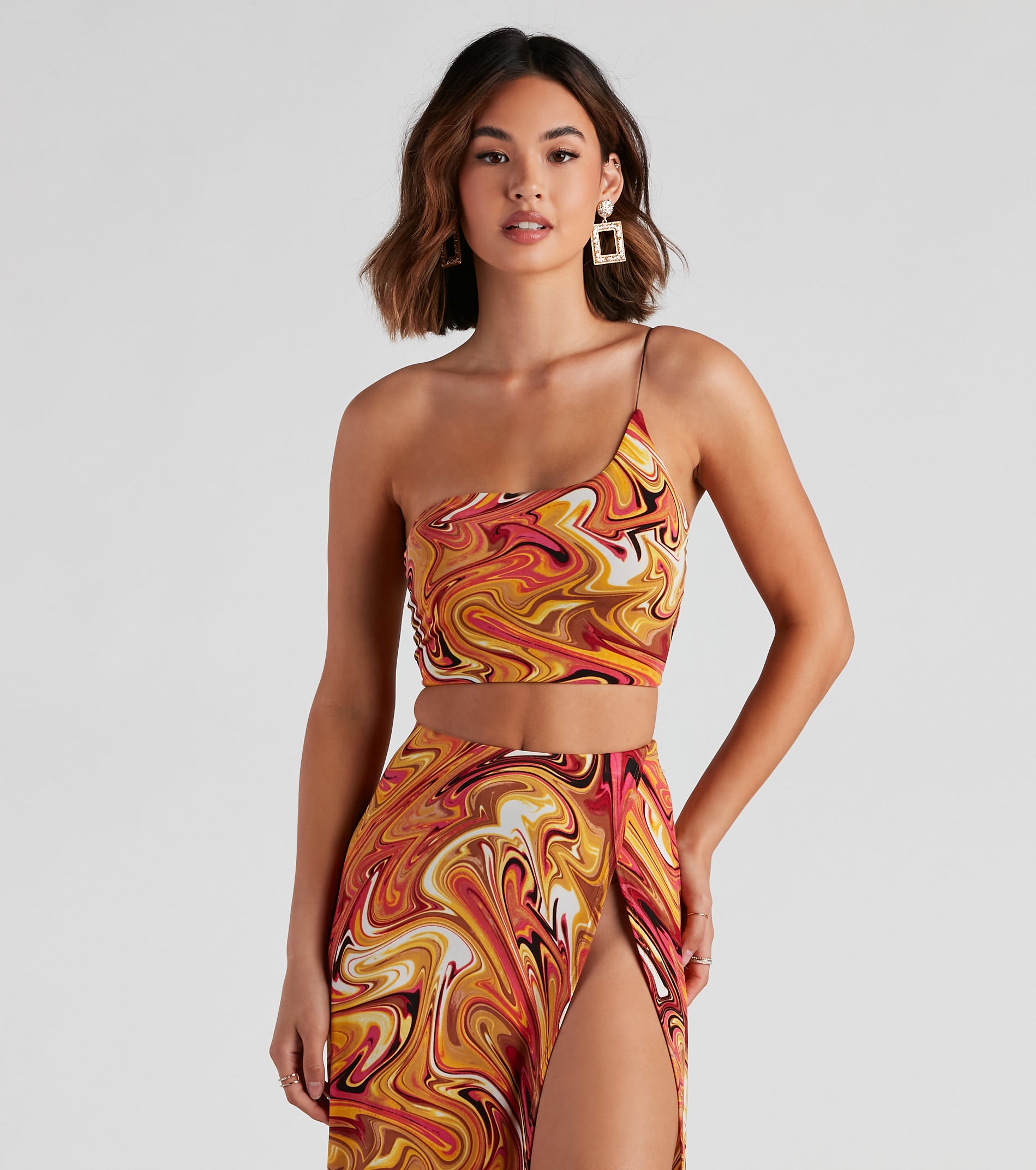 Retro Swirls One Shoulder Top