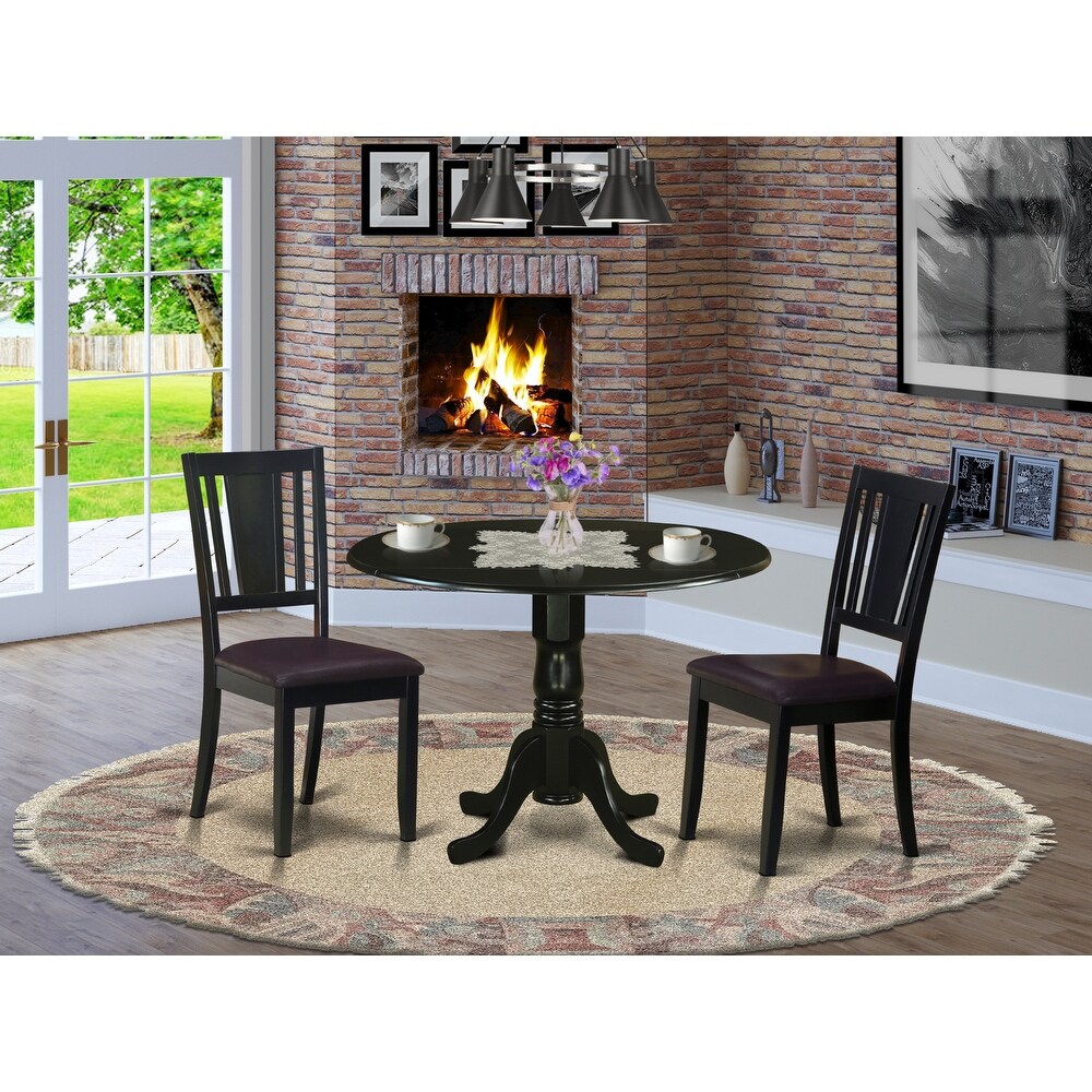 East West Furniture 3 Piece Dining Room Furniture Set  a Round Kitchen Table and 2 Dining Chairs  Black (Seat Options)