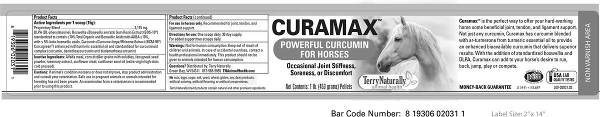 Terry Naturally Animal Health Curamax Powerful Curcumin Pellets Horse Supplement， 1-lb canister