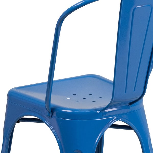 Commercial Grade 4 Pack Blue Metal Indoor-Outdoor Stackable Chair