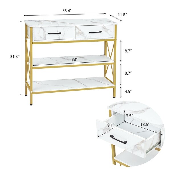 Kinbor Console Table with Drawers， Modern Entryway sofa Table w/ 3 Tiers Storage Shelves for Entryway， Living Room Furniture