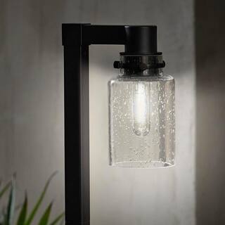 Hampton Bay Anderson Low Voltage 50 Lumens Black Integrated LED Path Light with Seeded Glass and Vintage Style Bulb 62919