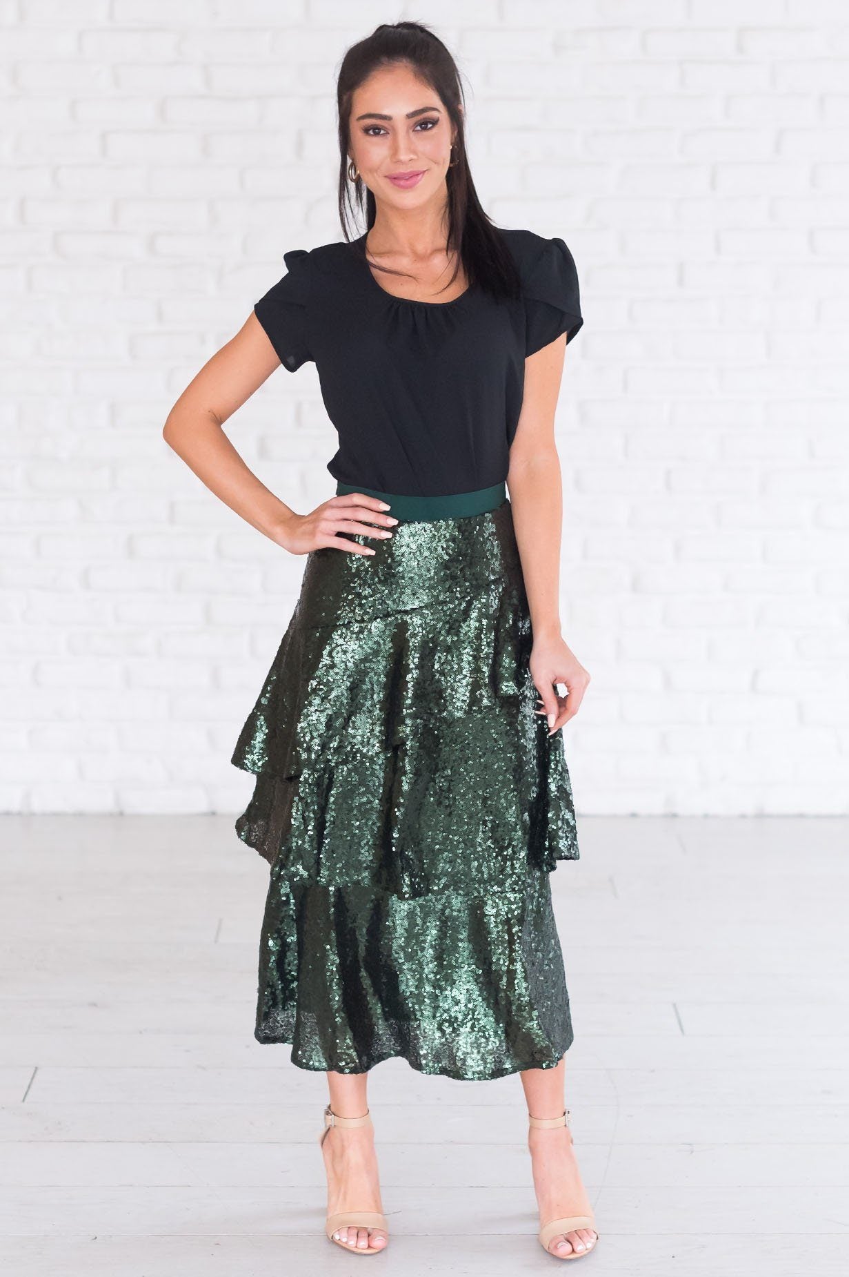 Caught My Eye Modest Sequin Skirt