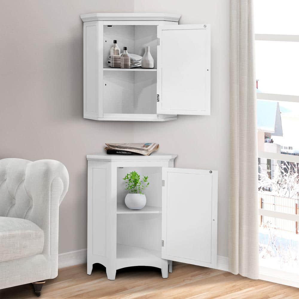 Teamson Home Simon 2434 in W x 17 in D x 32 in H Corner Bathroom Linen Storage Floor Cabinet with Shutter Door in White