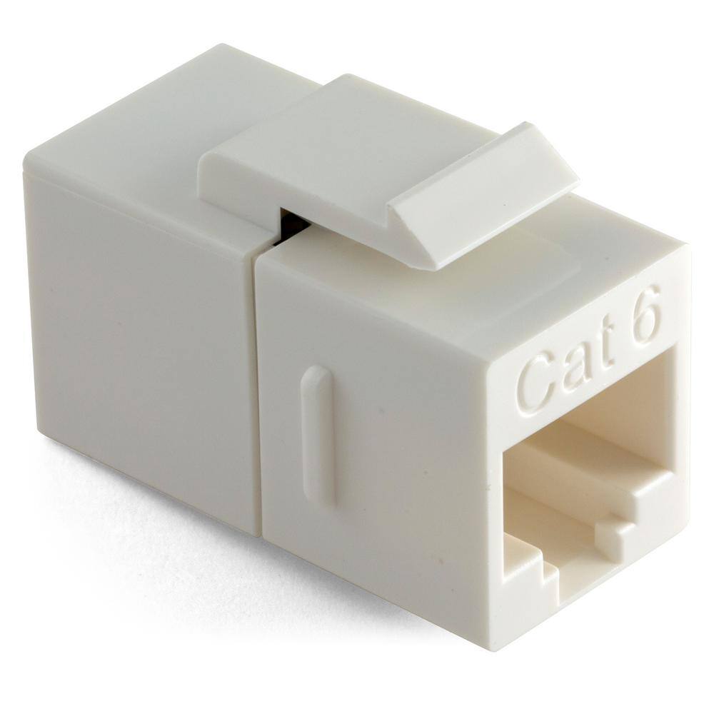 NTW Cat6 Slim Straight FF Feed-Through White Snap-In Keystone Coupler Jack NKY-FFC6S-WH