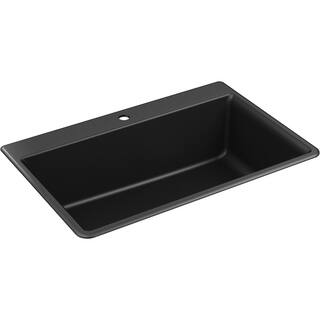 KOHLER Kennon Drop-inUndermount Granite Composite 33 in. Single Bowl Kitchen Sink with Sous Kitchen Faucet in Matte Black K-R8437 10651-VS