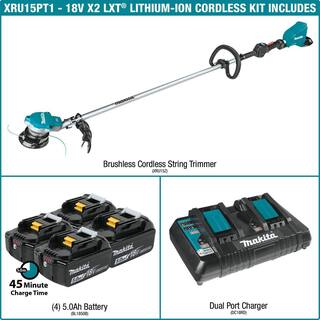 Makita 18V X2 (36V) LXT Lithium-Ion Brushless Cordless String Trimmer Kit with Four 5.0 Ah Batteries XRU15PT1