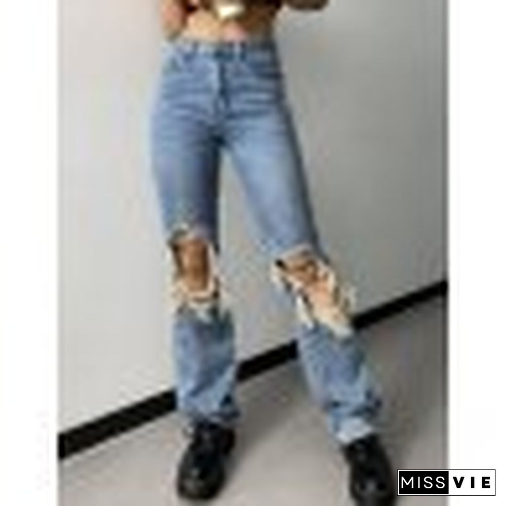 Distressed High Waist Ripped Jeans