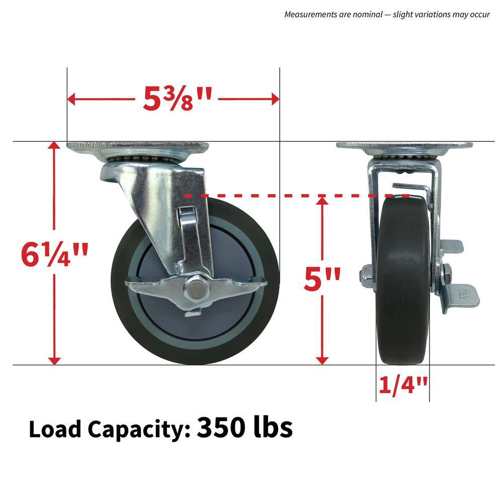 Everbilt 5 in. Gray Rubber Like TPR and Steel Swivel Plate Caster with Locking Brake and 350 lb. Load Rating 4031545EB