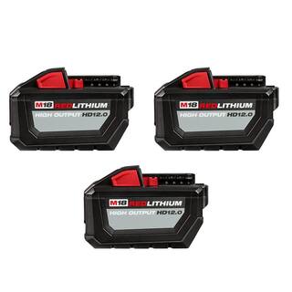 MW M18 18-Volt Lithium-Ion High Output 12.0Ah Battery Pack (3-Battery) 48-11-1812-48-11-1812-48-11-1812