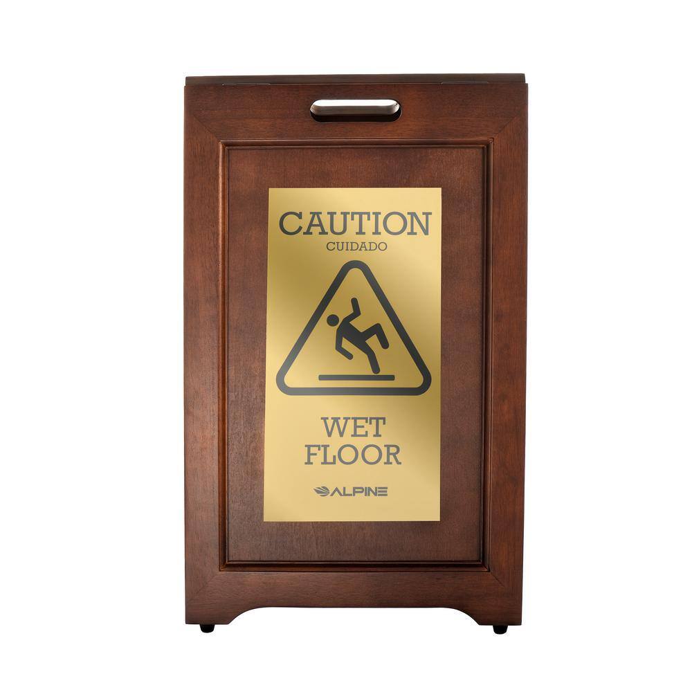 Alpine Industries 24 in. 2-Sided Brass Plated Wooden Bilingual Wet Floor Sign (2-Pack) 499-BRA-2PK