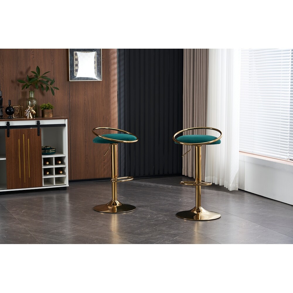 Bar Stools Set of 2 Counter Height Adjustable velvet Padded 360° Swivel Bar Chairs