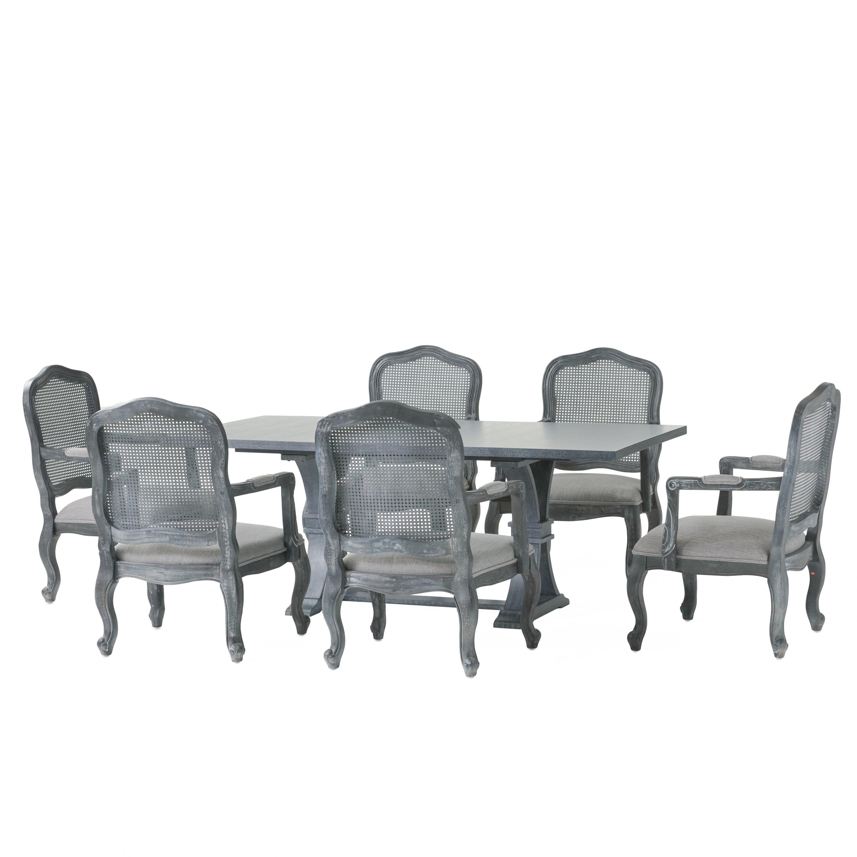 Biorn French Country Wood and Cane 7-Piece Expandable Dining Set