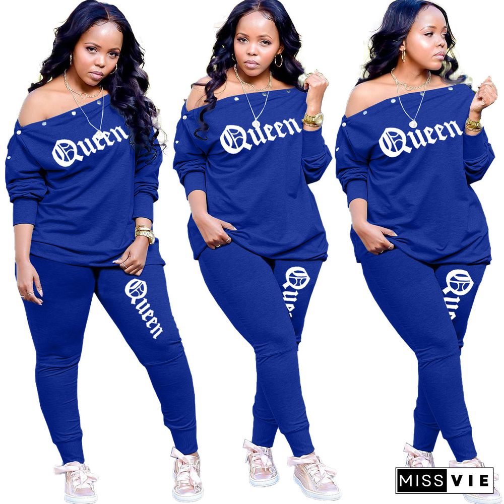 Letter Off Shoulder T-shirt Jogger Pants Tracksuit